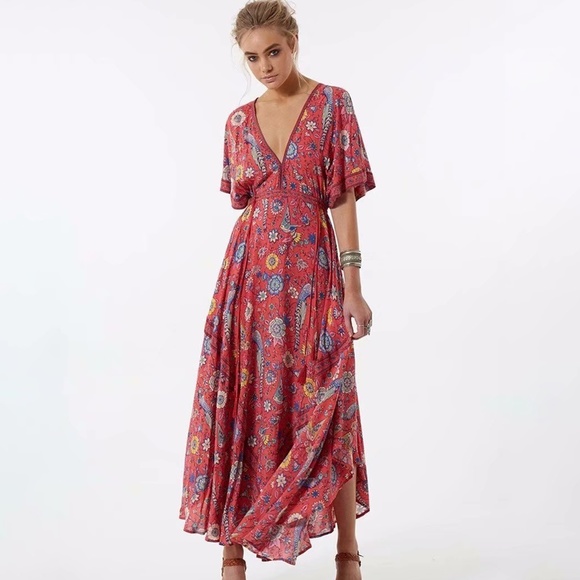 Floral Print Gypsy Feel  vneck Maxi Dress - Picture 3 of 4